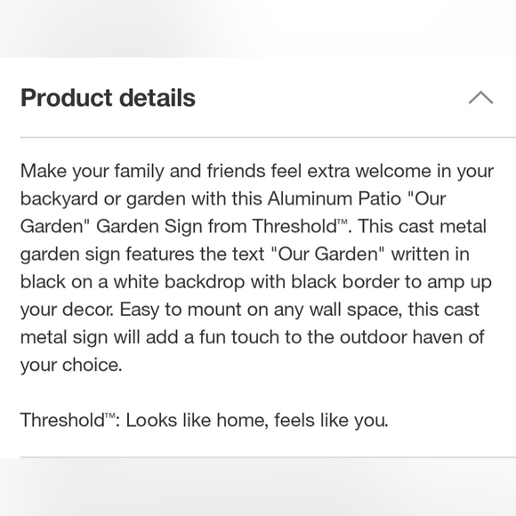 Threshold Aluminum Outdoor Patio Garden Sign "Our Garden" - Picture 5 of 7